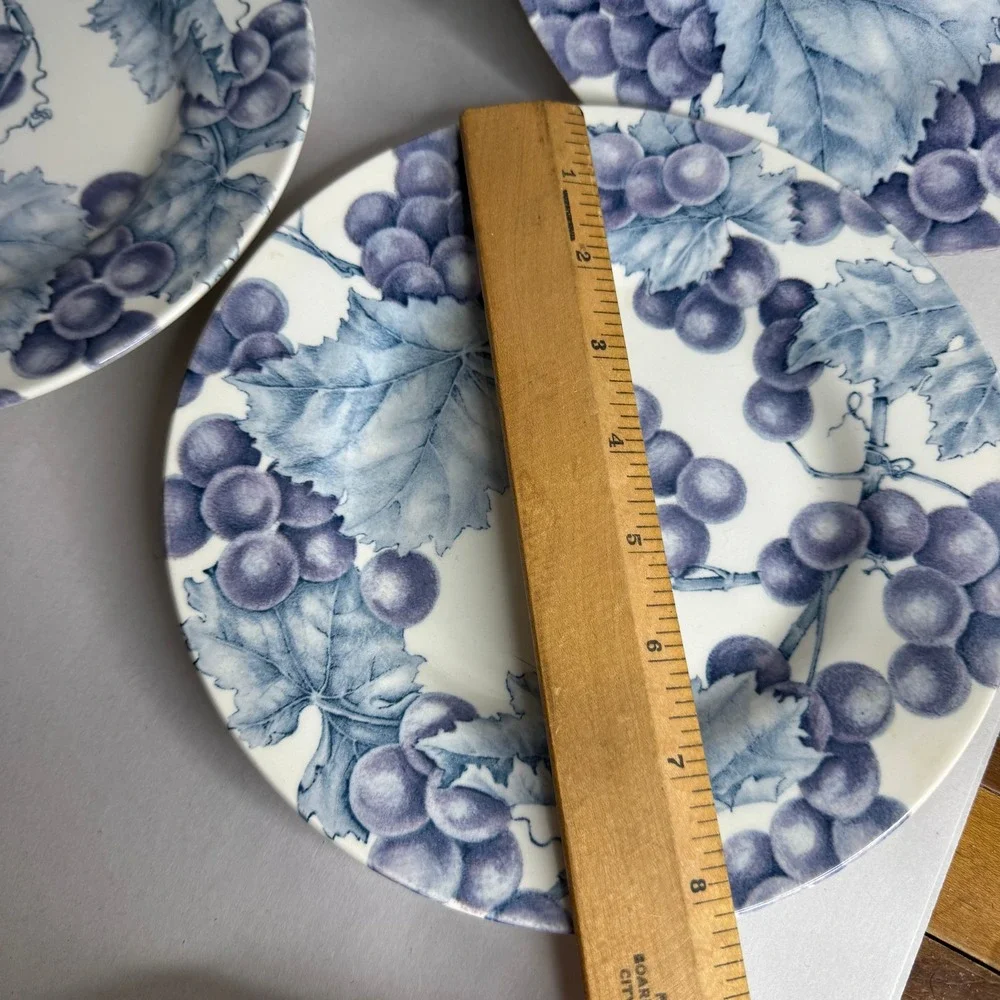 Pier 1 Vineyard Earthenware Salad Dessert‎ Plates Set of 4 Blue Grapes England